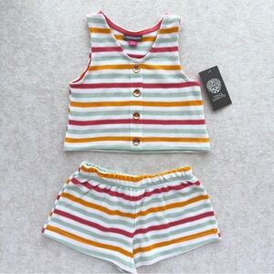 Vince Camuto Toddler Girls 2pc Striped Knit Outfit Set Tank Top & Shorts 3T NWT